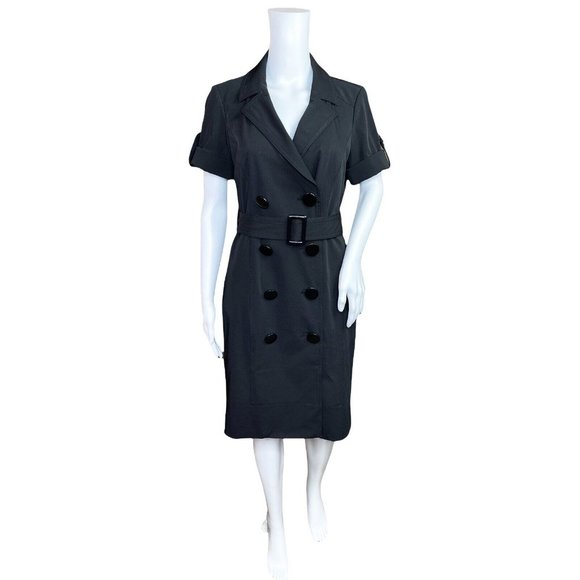 INC International Concepts 6 Black Short Sleeve Double Breasted Shirt Dress - Picture 1 of 7